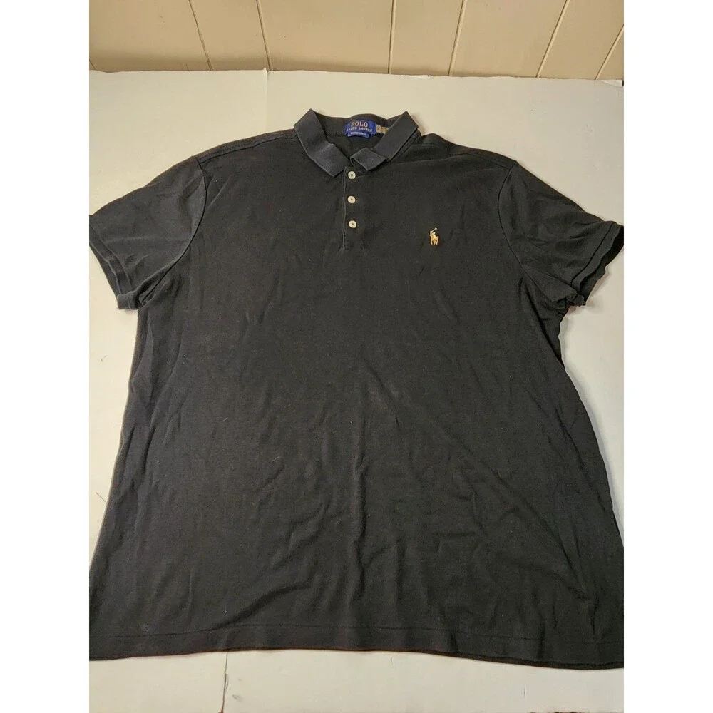 Polo Ralph Lauren Polo Shirt Mens XXL Black Custom Slim Fit Soft Flesh Pony